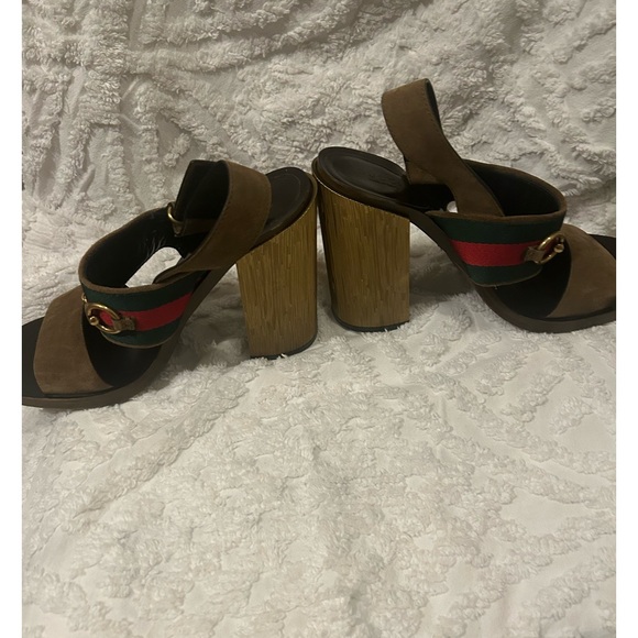 Gucci Brown Suede Web Horsebit Block Heel Slingback Sandal - Picture 4 of 11